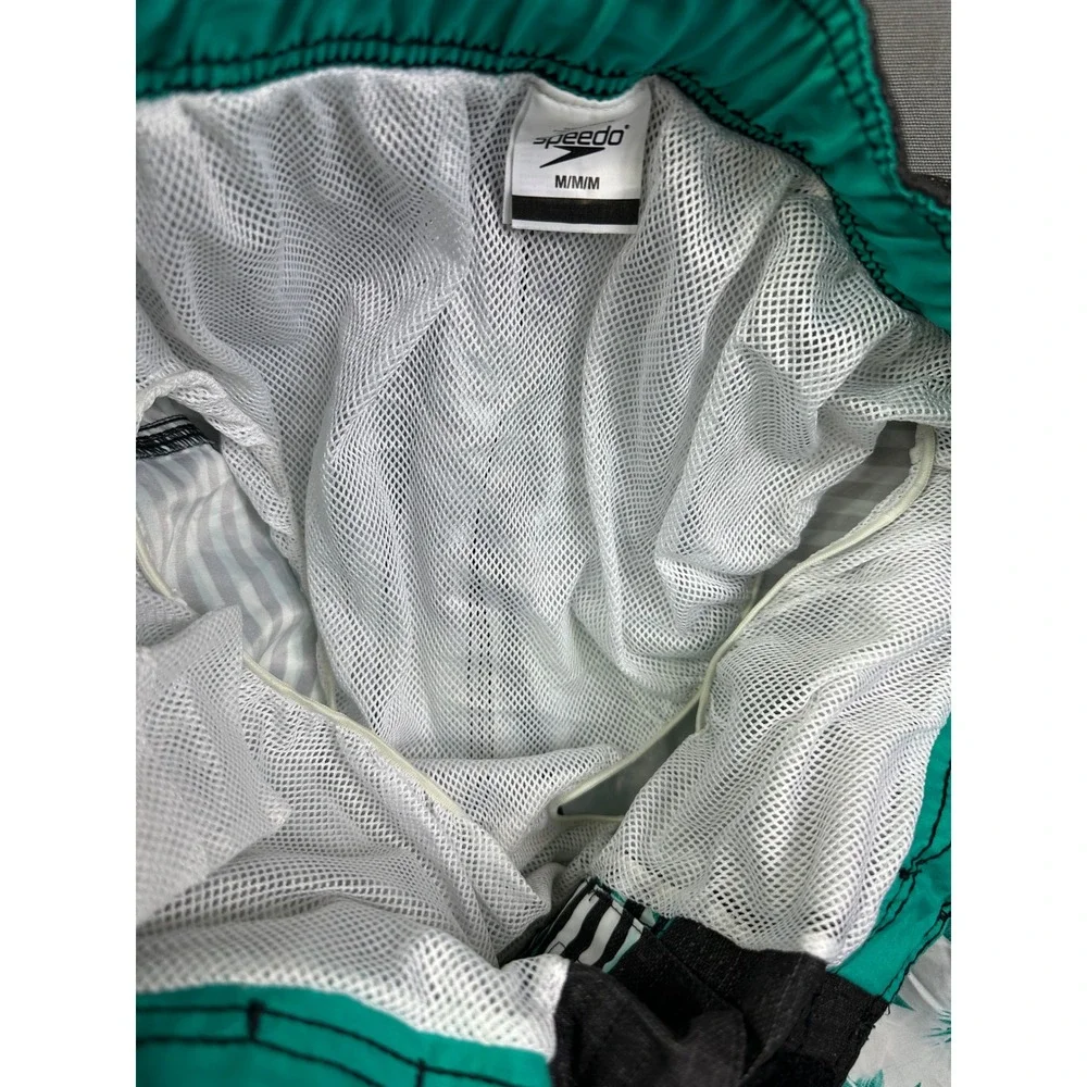 Speedo Men Tropical Floral Striped Board Shorts Teal Green Black Swim‎ Trunks 30